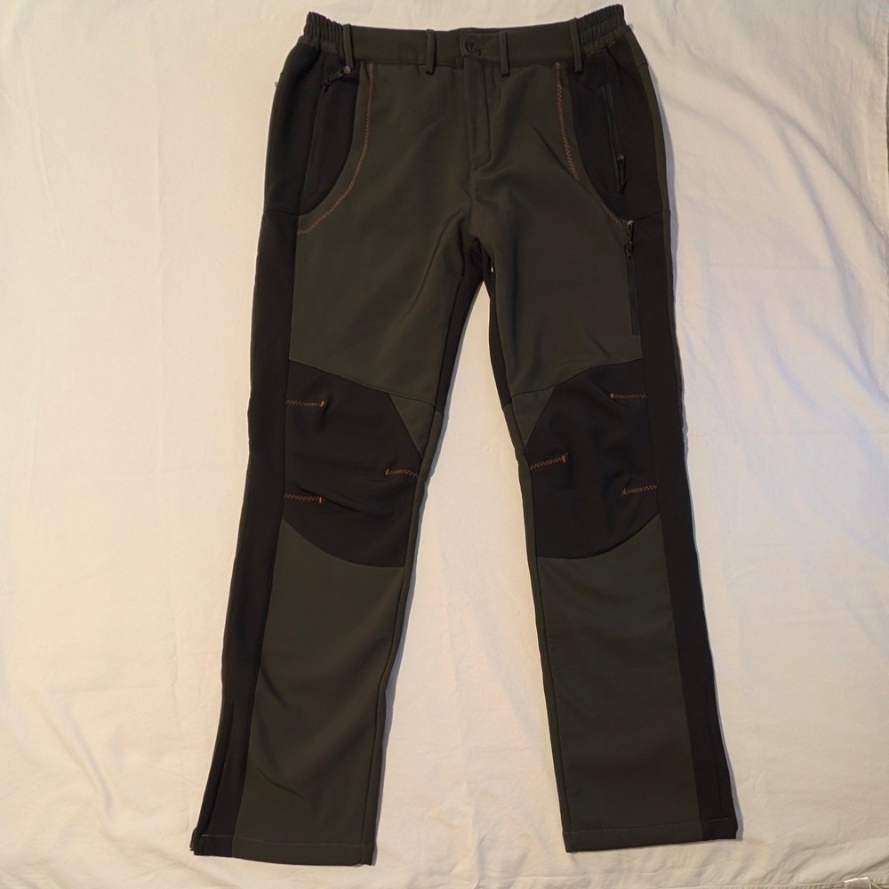 Gash Hao Mens Fleece Lined Softshell Hiking Pants Green Black 38x34